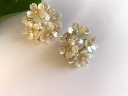 Flower freshwater Pearl Earings gold plate in "silver 925"