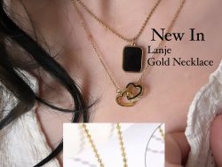Gold Black stone Necklace 
Lanje Necklace