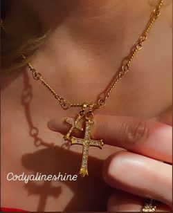 Gold-Plated Stainless Steel Cross Pendant Necklace with Crystal Accents